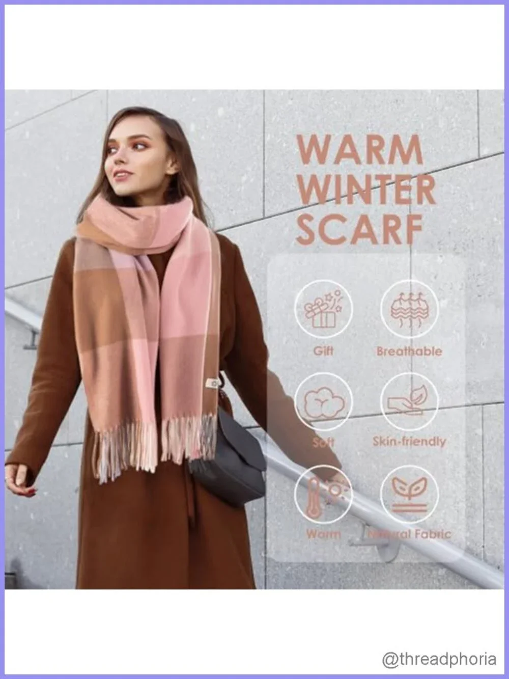 Women's Warm Plaid Scarf Thick Knit Shawl Winter Wrap